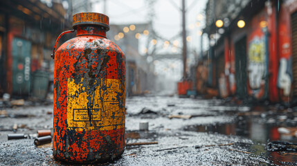 Abandoned Industrial sites with an old waste container.