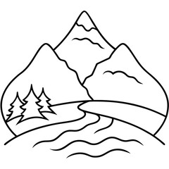 Fototapeta premium river mount outline coloring book page line art drawing