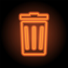 Trashcan simple icon vector. Flat design. Orange neon on black background