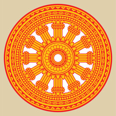 Buddhism dham jak orange circle vector. Geometric circle logo, vector line art zen pattern. Geometric linear ornament © hrh