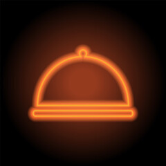 Tray simple icon vector. Flat design. Orange neon on black background