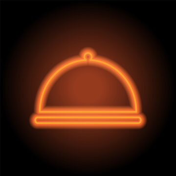 Tray simple icon vector. Flat design. Orange neon on black background