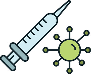Syringe fighting a virus with vaccine injection