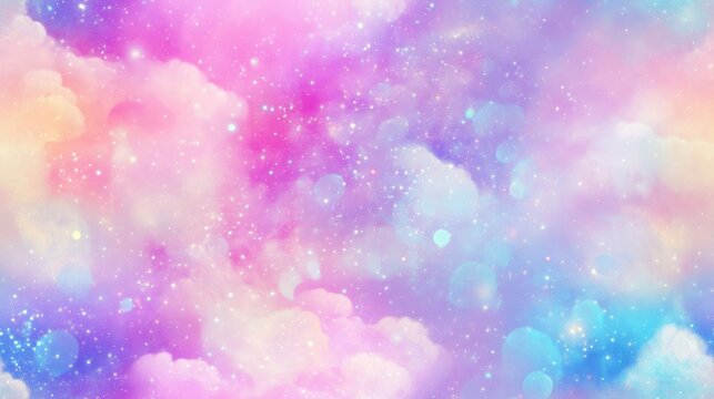 Rainbow Marble Galaxy Print Seamless Pattern Pastel clouds and sky with bokeh effects Whimsical bright candy background Ideal for product montages or presentations with a princess theme