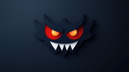 Naklejka premium A spooky cartoon monster face with glowing eyes and sharp teeth, perfect for Halloween or playful designs.