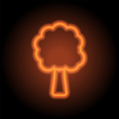 Tree simple icon vector. Flat design. Orange neon on black background