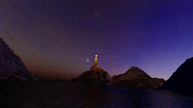 lighthouse on coast mountains
