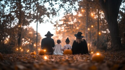 Halloween themed family portrait parents dressed as witches