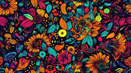 Vibrant Tribal Ethnic Festive Abstract Floral Design with Geometric Zentangle Mandala Frame