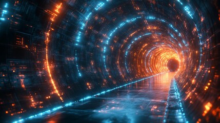 Fototapeta premium Glowing Techno style Tunnel with Dazzling Neon Lights and Abstract Sci Fi Architecture