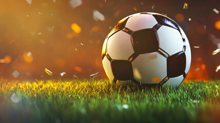 Fototapeta premium 3D realistic football with tournament league sports background. 