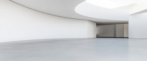Minimalist architecture interior with curved walls and open space design