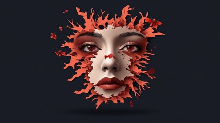 A captivating artistic rendering of a face surrounded by vibrant red splatters, blending emotion with creativity and depth.