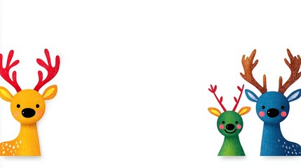 Naklejka premium Three deer are standing in front of a white background. The deer are of different colors and sizes