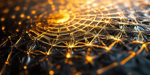 A stunning close-up of intricate golden patterns resembling a web, conveying elegance and sophistication in design.