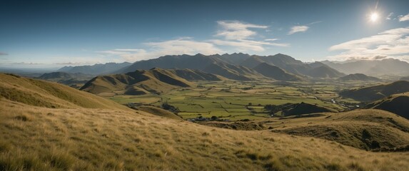 high resolution panoramic landscape with green hills in new zealand northern island.