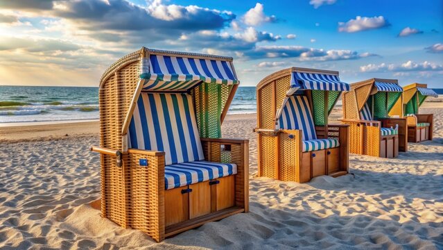 Beach chairs or strandk?rbe are traditional European seaside furniture, beach, chair, furniture, seaside, relaxation, vacation