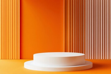3D realistic backdrop with orange and white pedestal podium Mockup products banner advertising with generative ai
