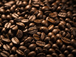 Describe how the soft, glowing complexion against dark coffee beans can inspire natural, caffeine-infused beauty products.