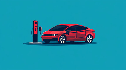 Electric car icon with a plug at a charging station