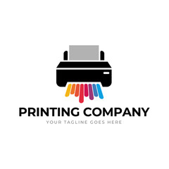 Printing company logo design with printer graphics  illustration with cyan, magenta, yellow, and black color.