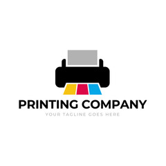 Printing company logo design with printer graphics  illustration with cyan, magenta, yellow, and black color.