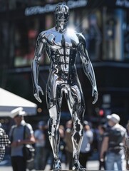 Shiny Chrome Statue in Public Square