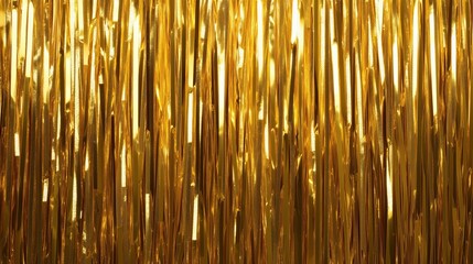 Shiny gold metallic foil fringe curtain for celebrations and event decor