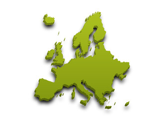 3d render map of Europe with borders, Europe continent administrative map with color on white background. EU, European map