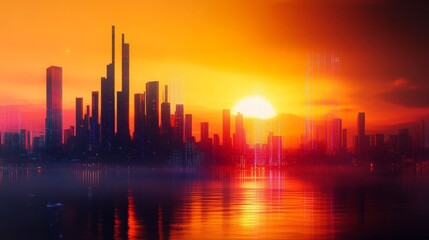 Futuristic City Skyline Sunset Glow