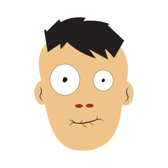 Obraz premium Zombie face Expressions illustration, cartoon zombie faces with different emotions, happy, confused, neutral, and scared, featuring green skin, messy hair, and bloodshot eyes.