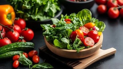 Fresh Salad with Cherry Tomatoes Spinach and Cucumber