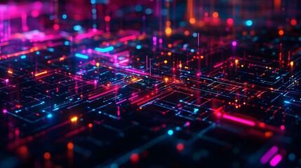 Obraz premium Abstract geometric design with big data flow and AI circuits