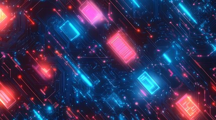 Obraz premium AI circuits and blockchain technology visualized in a seamless pattern