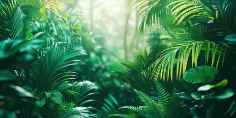 Lush green foliage fills a vibrant forest, creating a serene atmosphere filled with life and tranquility in nature.