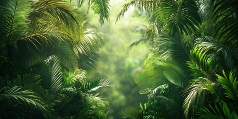 Fototapeta premium Lush tropical foliage creates a serene and vibrant atmosphere, inviting exploration and discovery in a dense green paradise.
