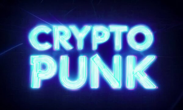 Animation neon text Cryptopunk on black background.