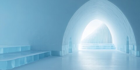Fototapeta premium Serene blue entrance with an arch design, creating a tranquil atmosphere perfect for relaxation and inspiration.