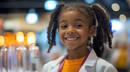 A child proudly presenting their science fair project, explaining their findings with confidence and enthusiasm.