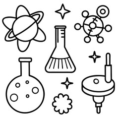 science doodles set outline coloring book page line art drawing
