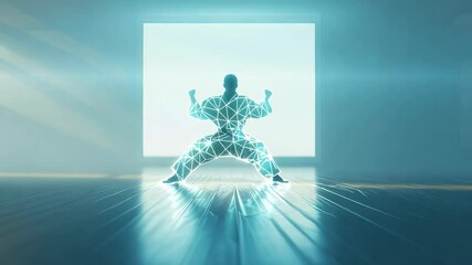 A dynamic silhouette of a martial artist in a powerful stance