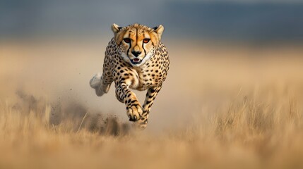 Cheetah Sprinting Across Savannah in Dynamic Display of Speed