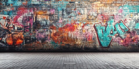 Vibrant graffiti art on an urban wall, showcasing colorful designs against a gritty background, perfect for creative projects.