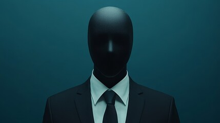 A man in a suit and tie with a black mask on his face