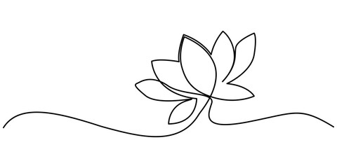 Lotus Water Lily Continuous Line Illustration, Continuous line drawing of lotus flower. One line drawing background. Vector illustration. Lotus flower continuous line, Continuous line drawing of lotus