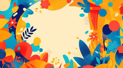 A bright and colorful abstract floral design with a large center space to add text or images.