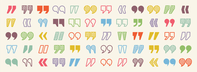 Hatched text quotation marks. Hand drawn quotes icon. Typographic speech mark symbol. Vector illustration. Message or comment. Vector illustration