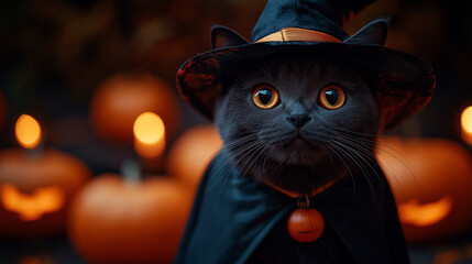 魔女の恰好をした猫