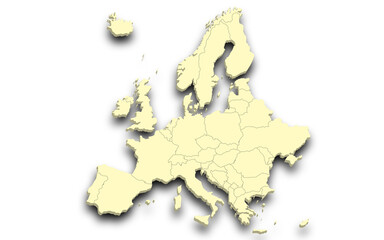 3d render map of Europe all Country with borders and regions, Europe continent administrative map with color on white background. EU, European countries map