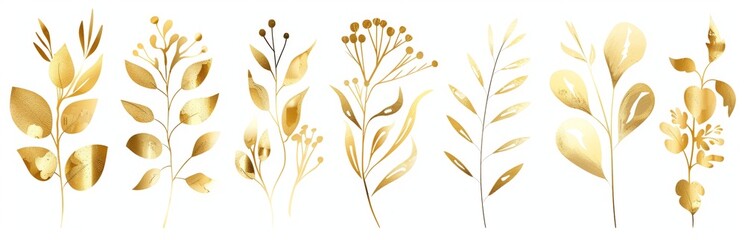 A row of gold leaves with a white background